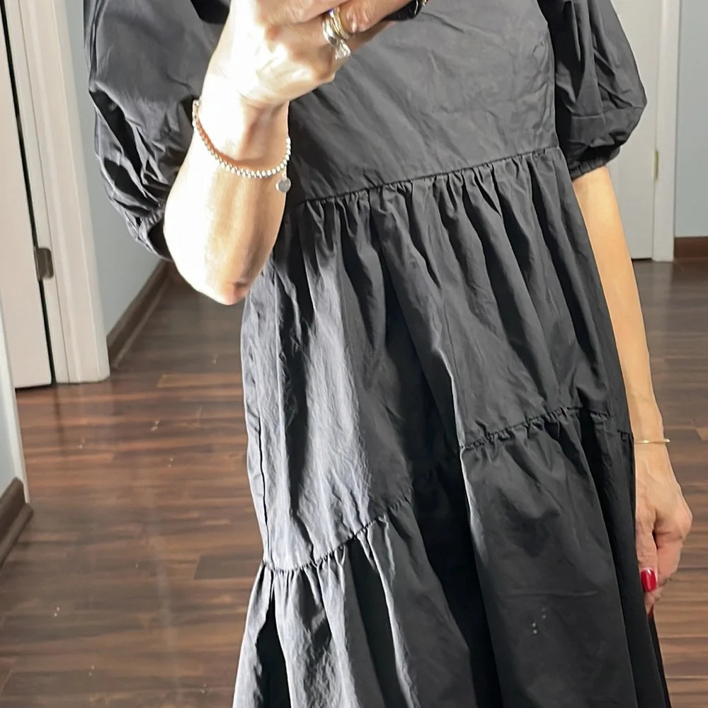 Know One Cares Black Puff Sleeves Tiered Dress size S - Picture 5 of 11